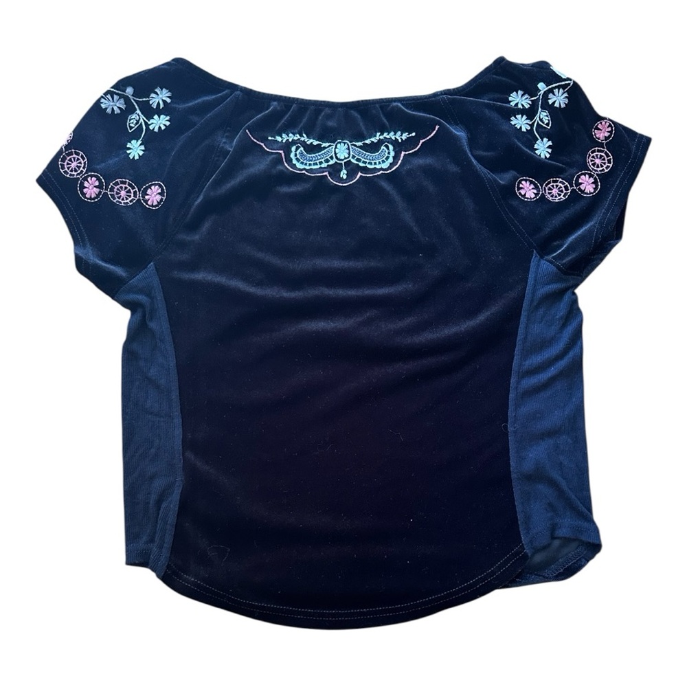 Free People "Party Train” Black Velvet Embroidered Boho Top • Size: M - Picture 8 of 12